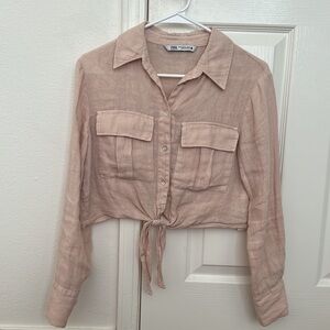 Zara linen crop shirt